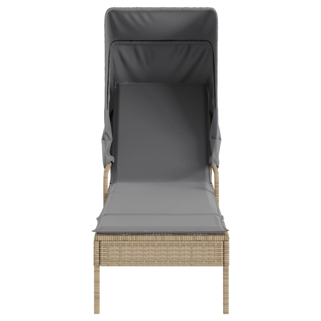 Sun lounger with canopy in PE wicker beige