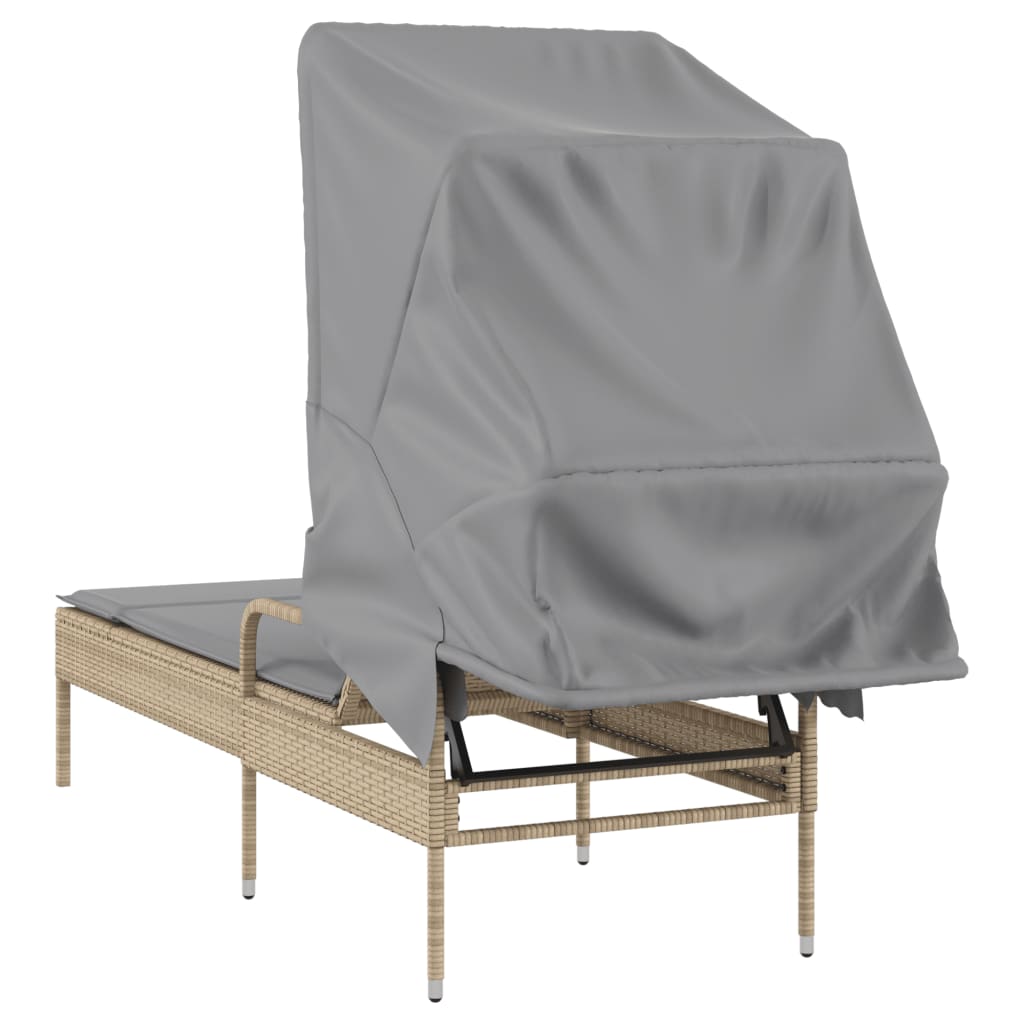 Sun lounger with canopy in PE wicker beige