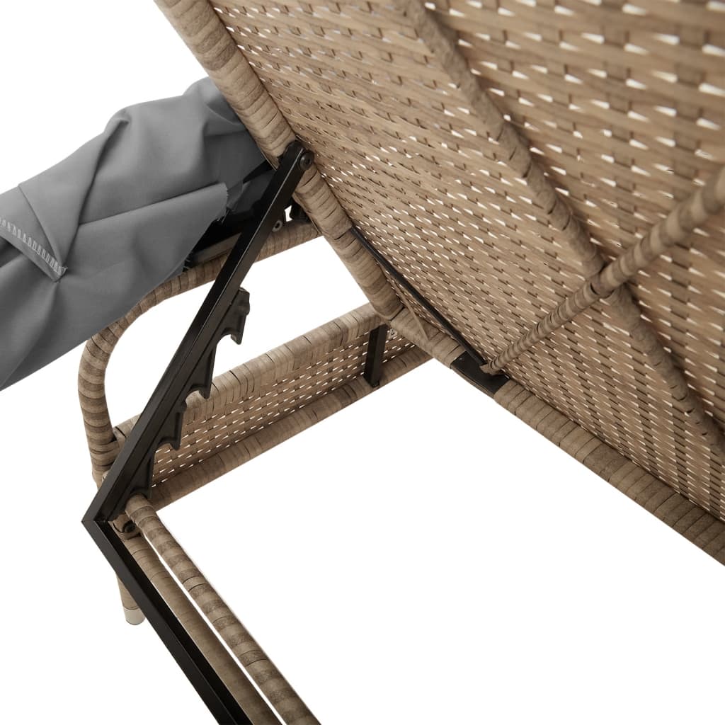 Sun lounger with canopy in PE wicker beige