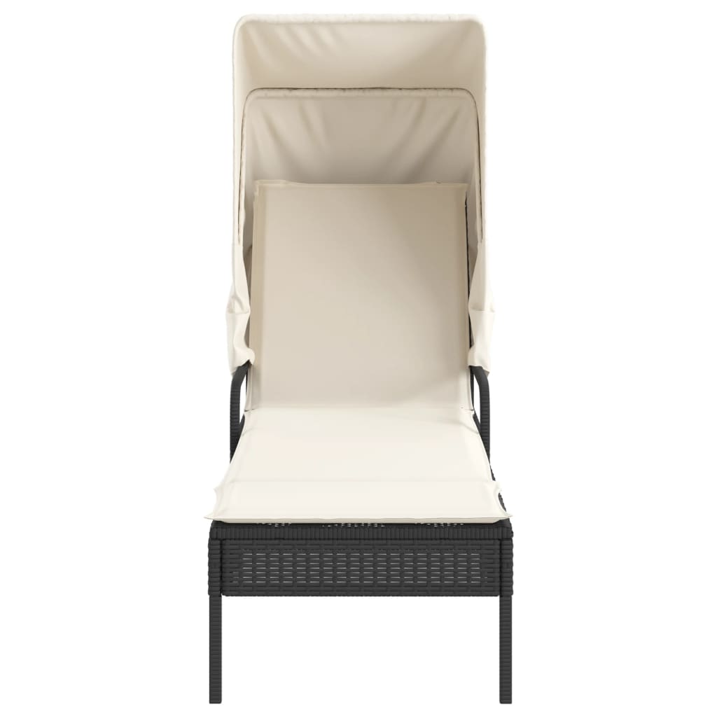 Sun lounger with canopy and table in black PE wicker