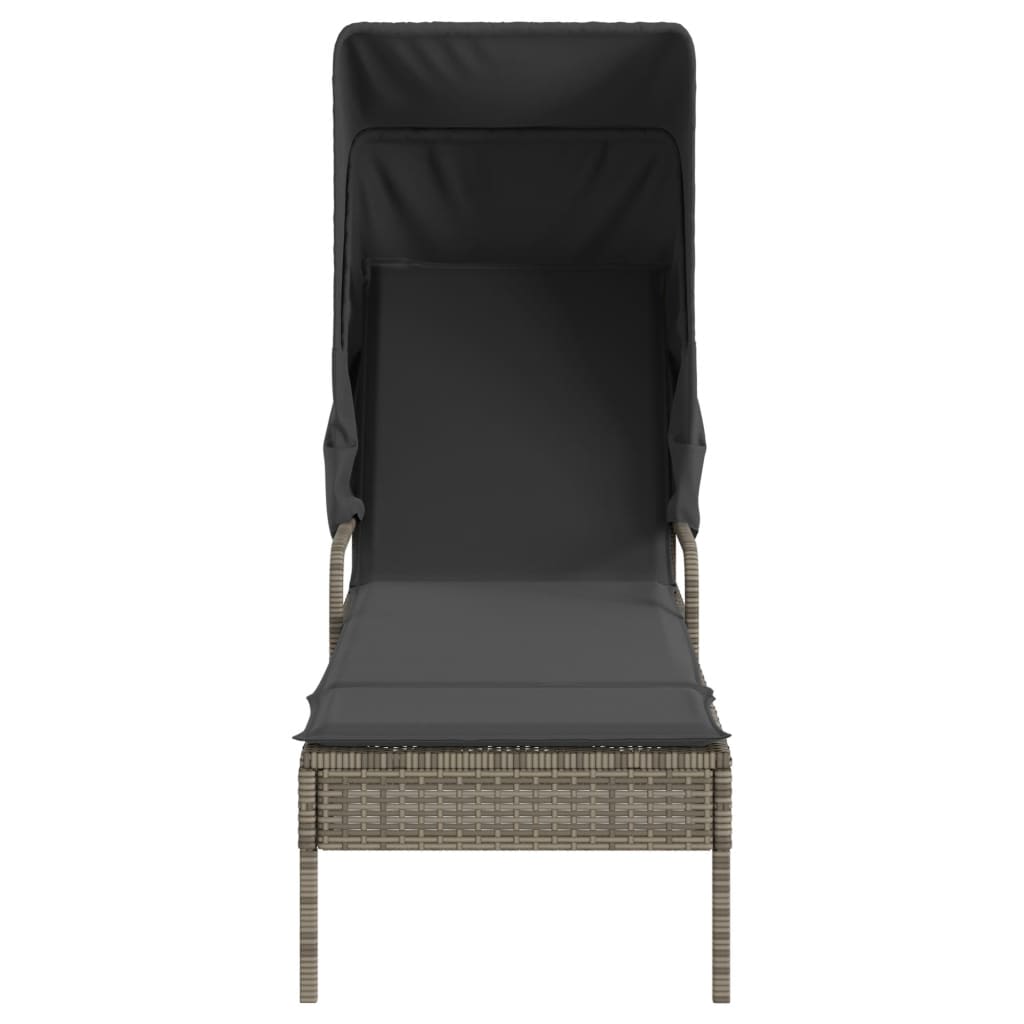 Sun lounger with canopy and table in grey PE wicker