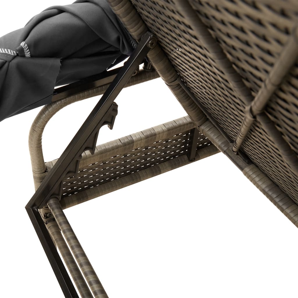 Sun lounger with canopy and table in grey PE wicker