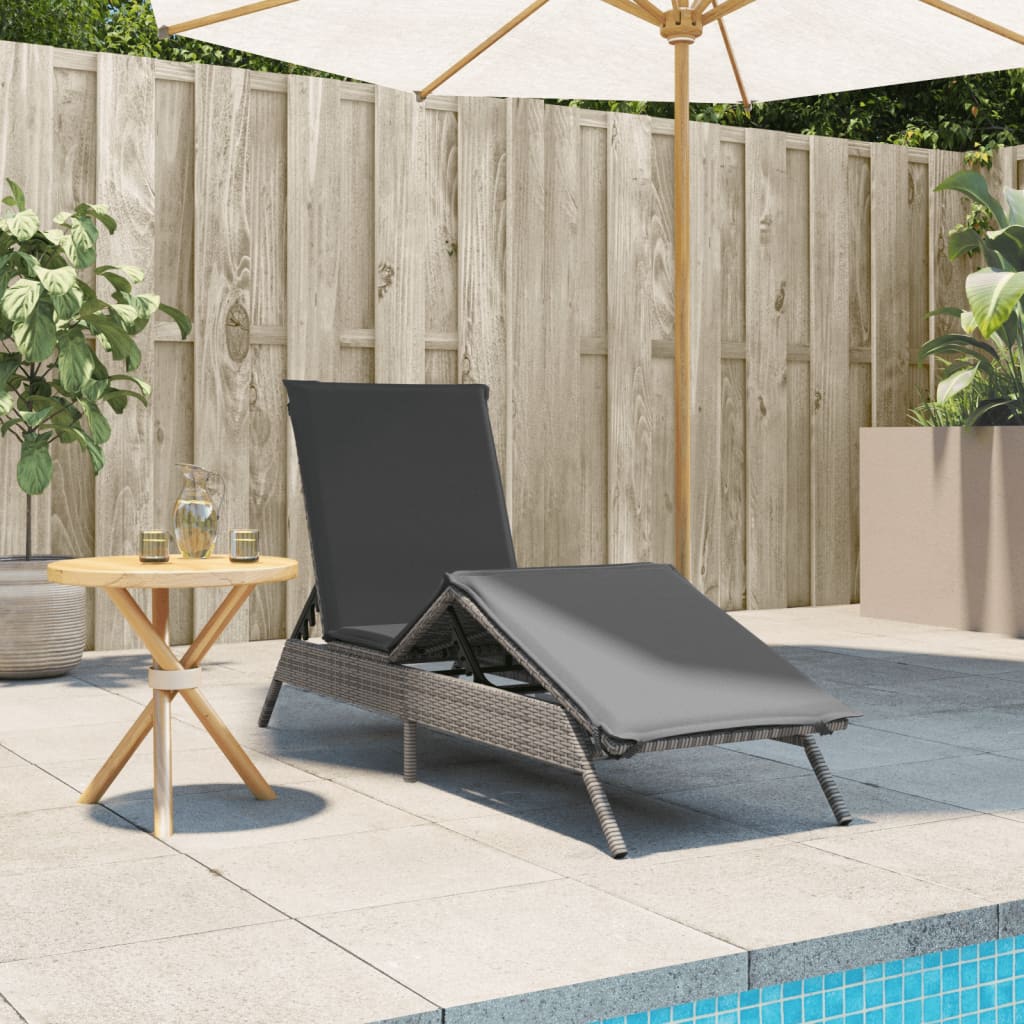 Grey PE wicker sun lounger with cushion