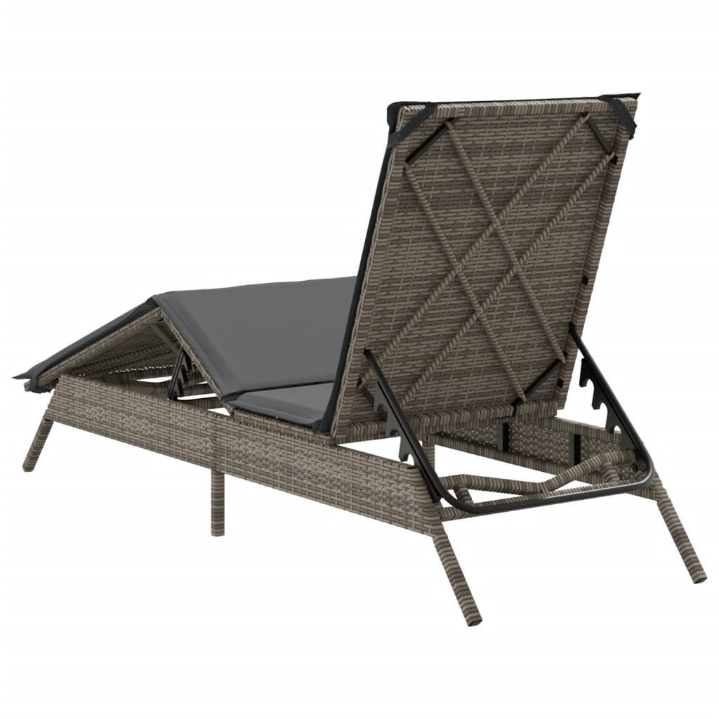 Grey PE wicker sun lounger with cushion