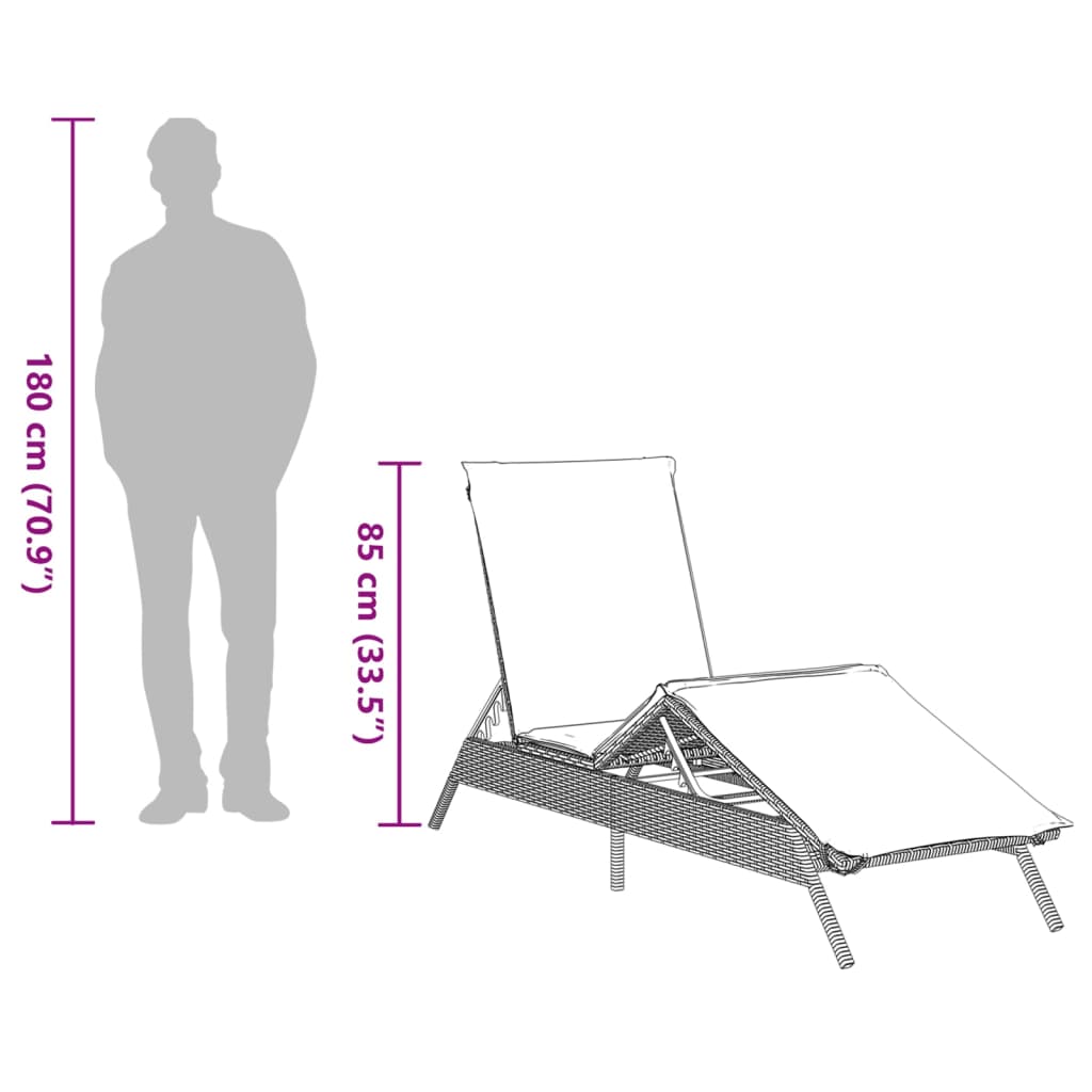 Grey PE wicker sun lounger with cushion