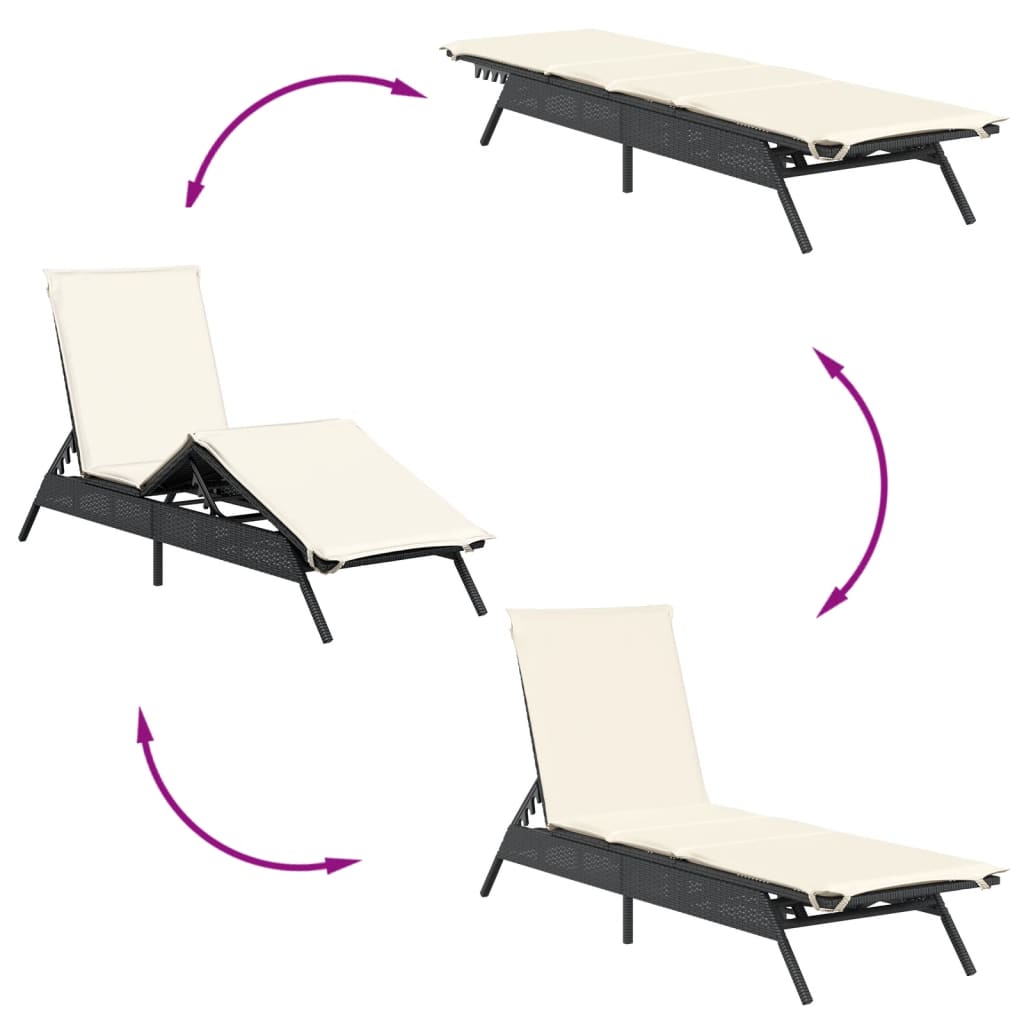 Sun loungers with table 2 pcs black PE rattan