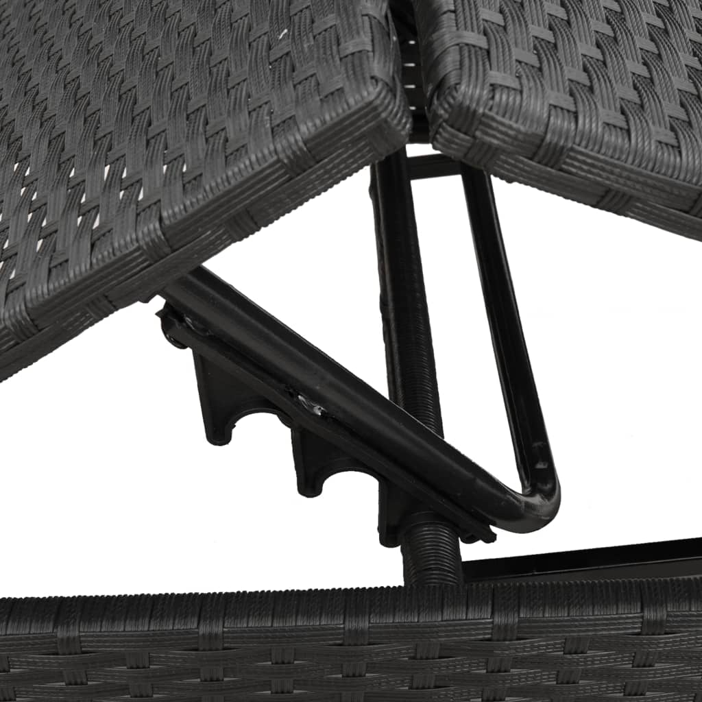 Sun loungers with table 2 pcs black PE rattan