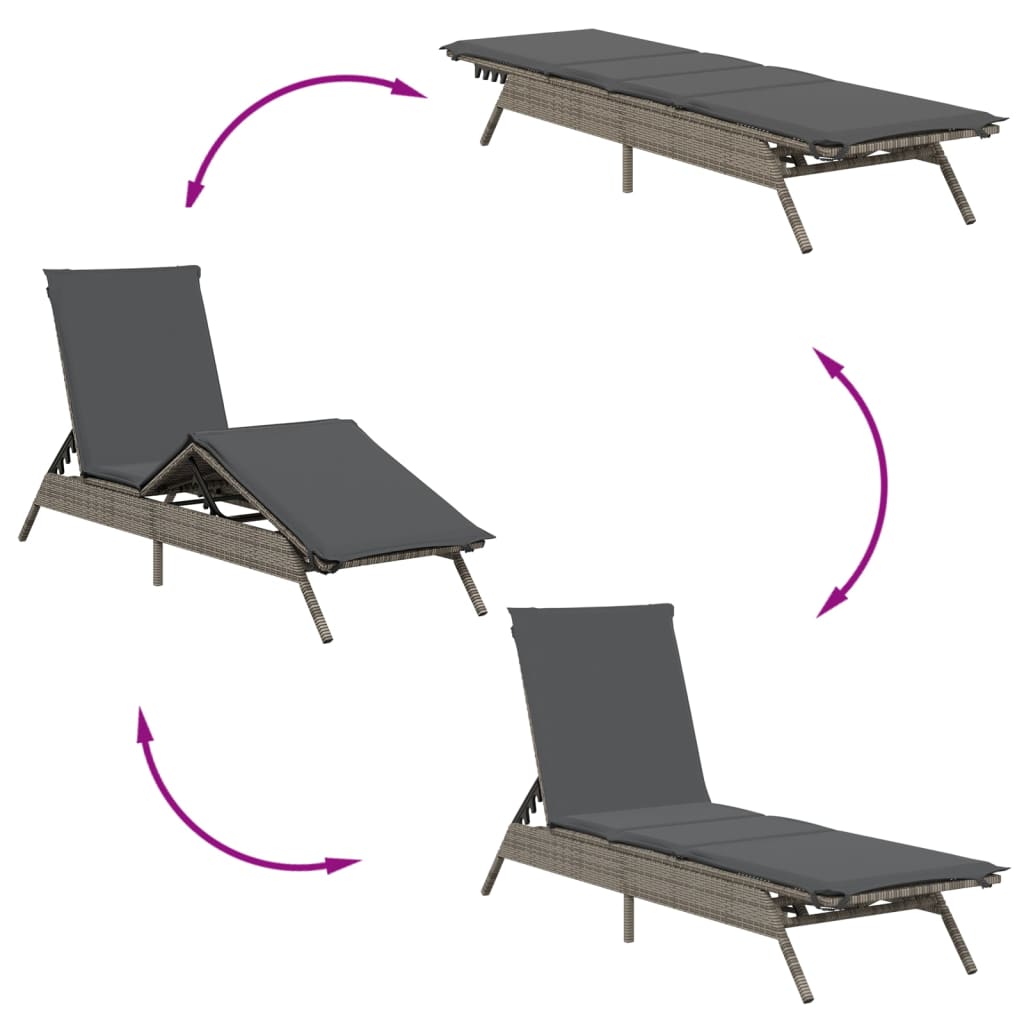 Sun loungers with table 2 pcs PE rattan grey