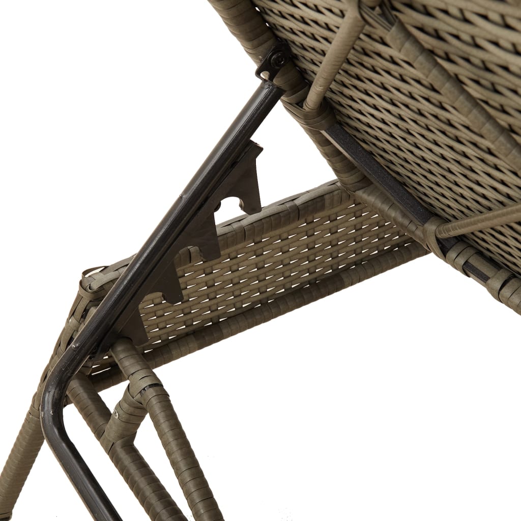 Sun loungers with table 2 pcs PE rattan grey