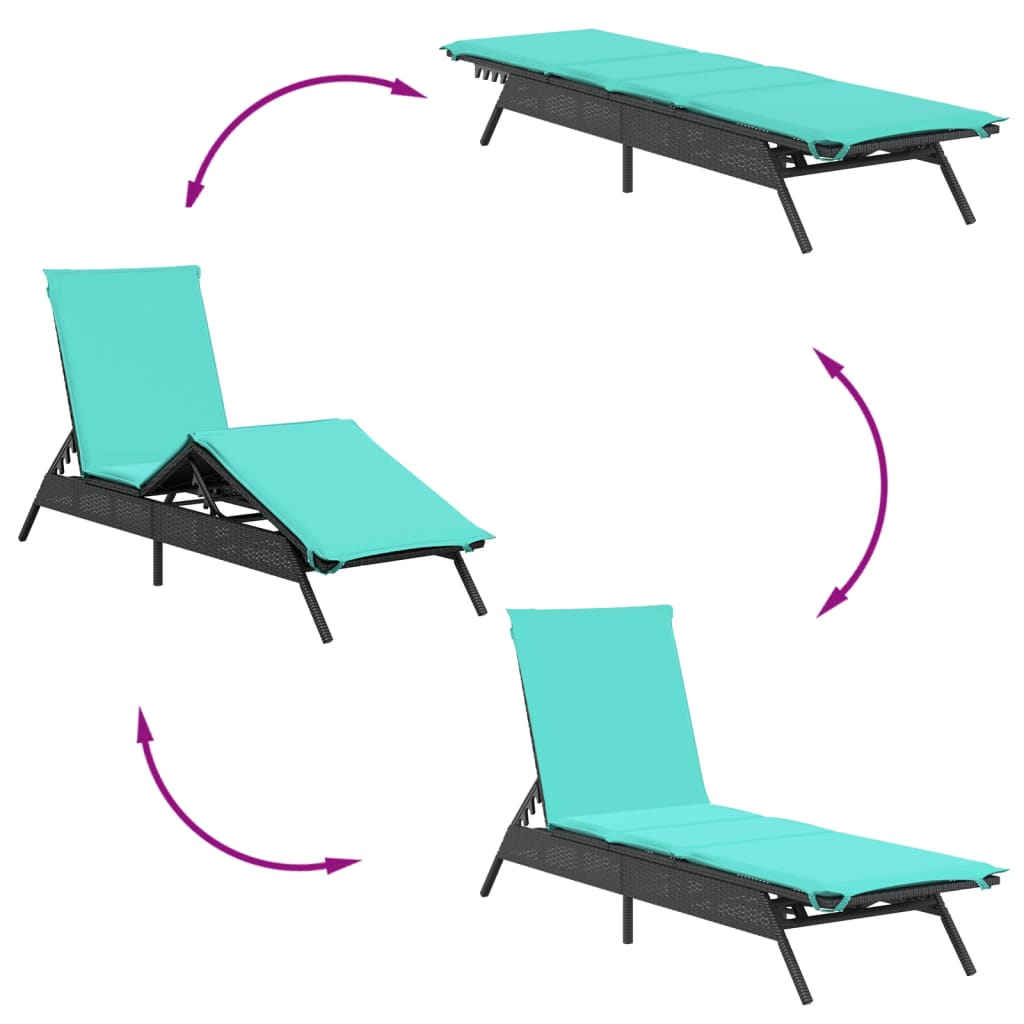 Sun loungers with table 2 pcs black PE rattan