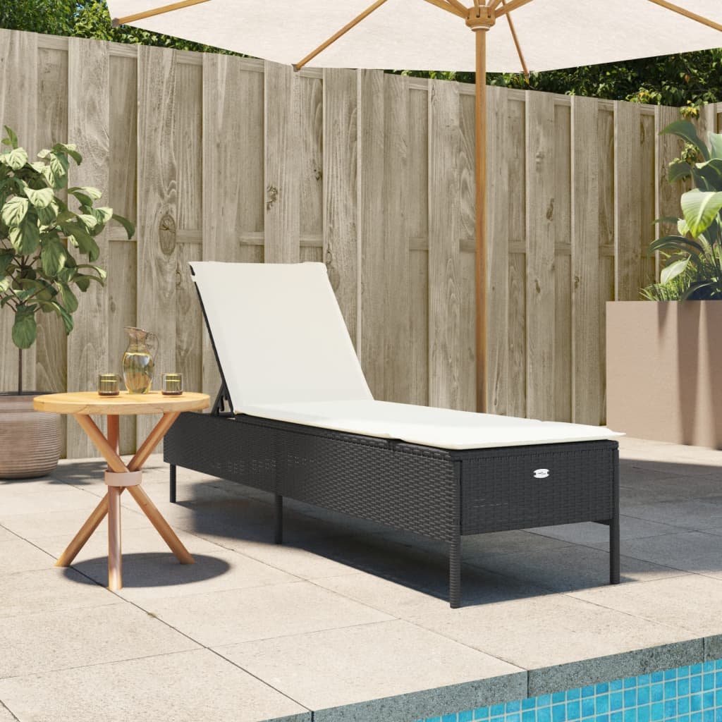 Black PE wicker sun lounger with cushion