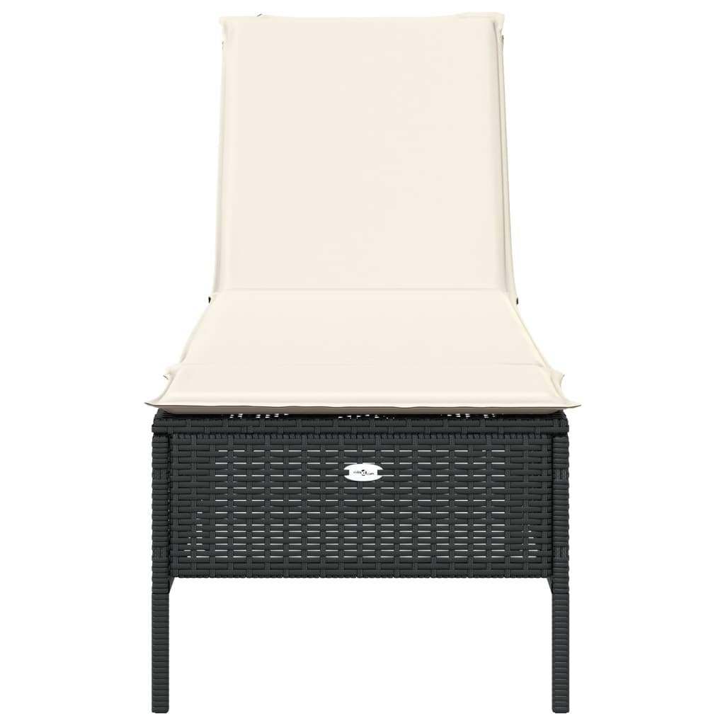 Black PE wicker sun lounger with cushion