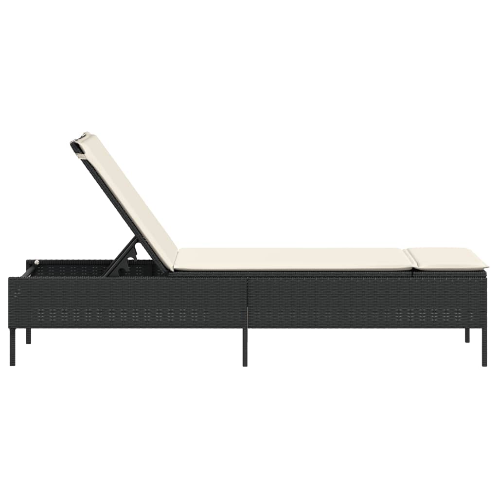 Black PE wicker sun lounger with cushion