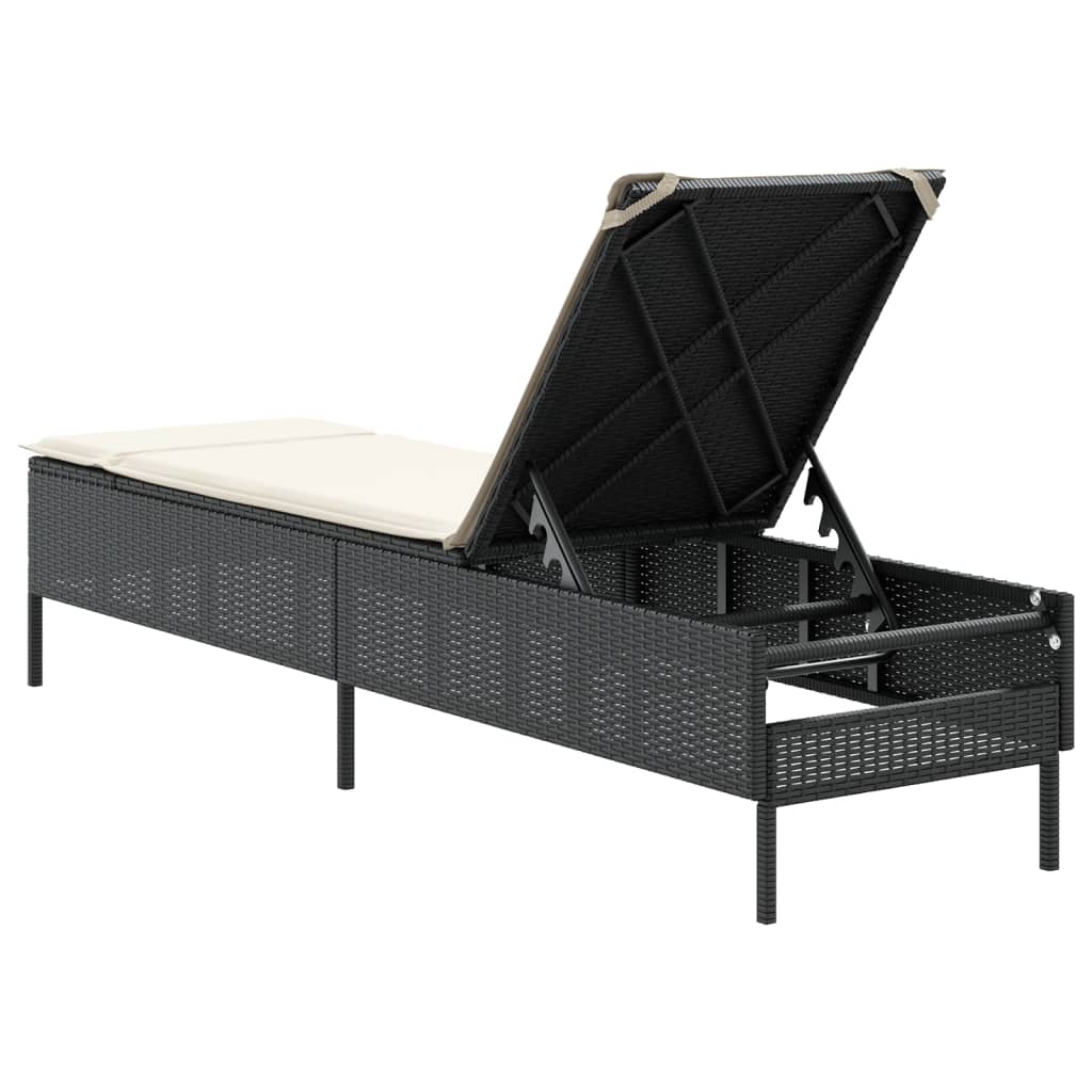 Black PE wicker sun lounger with cushion