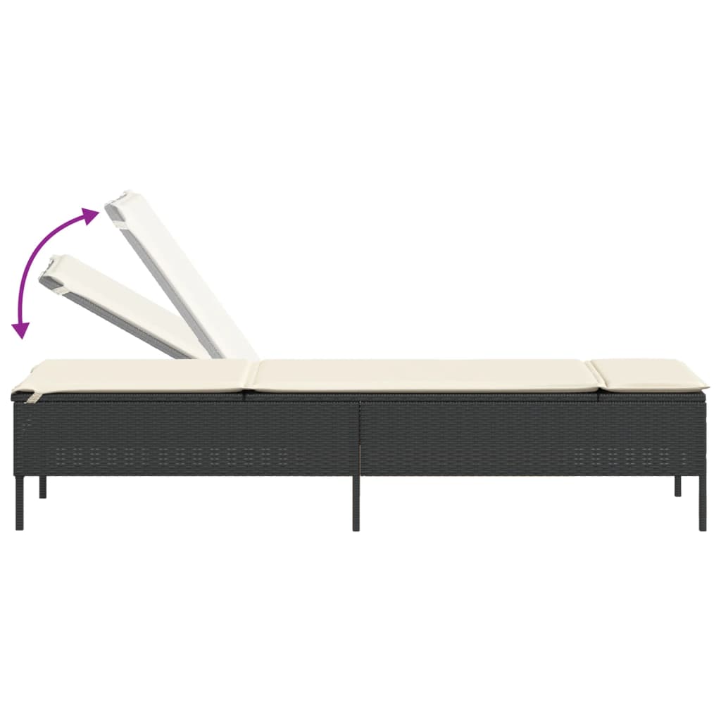 Black PE wicker sun lounger with cushion