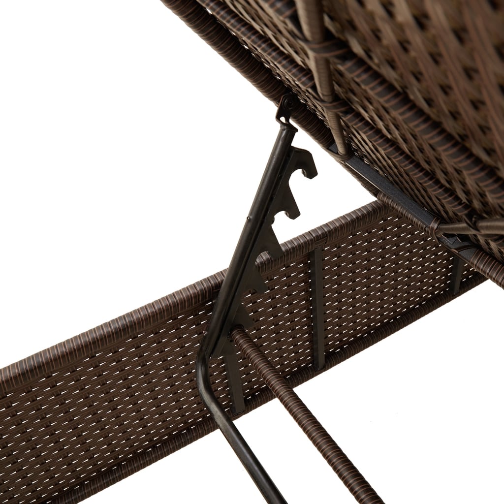 Sun lounger with table and cushion in brown PE wicker