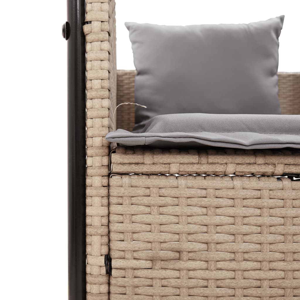 Double sun lounger with roof and curtains in beige PE wicker