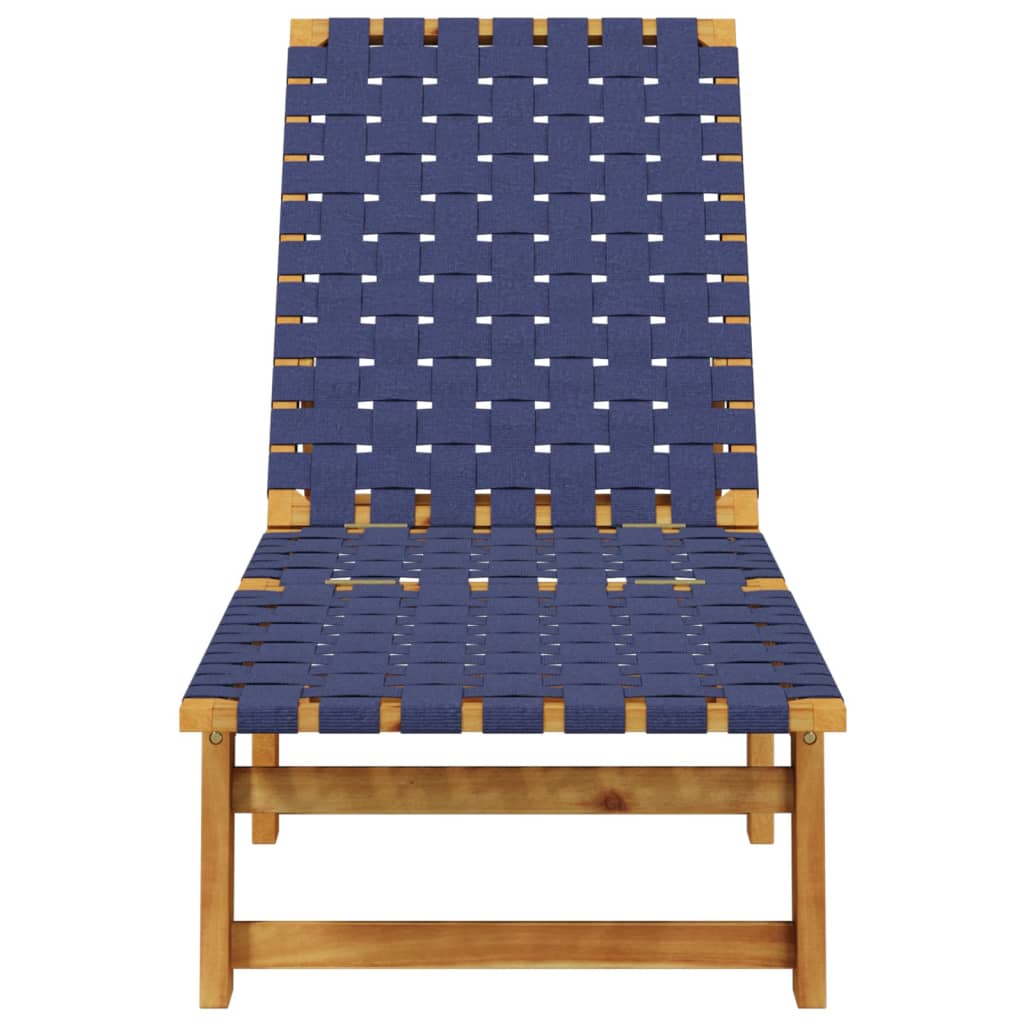 Sun lounger in solid acacia wood and dark blue fabric