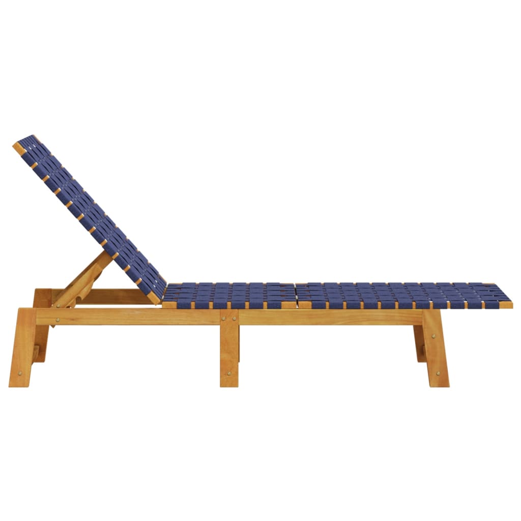 Sun lounger in solid acacia wood and dark blue fabric