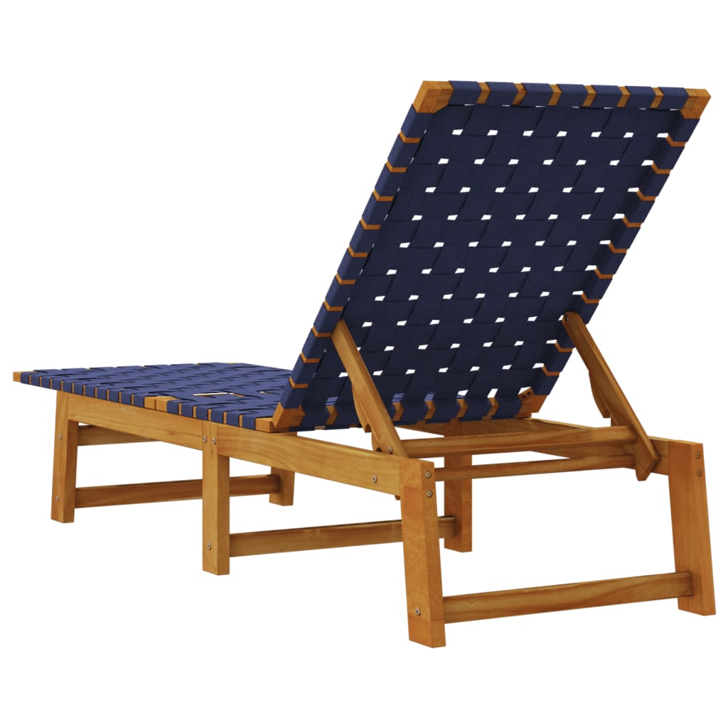 Sun lounger in solid acacia wood and dark blue fabric