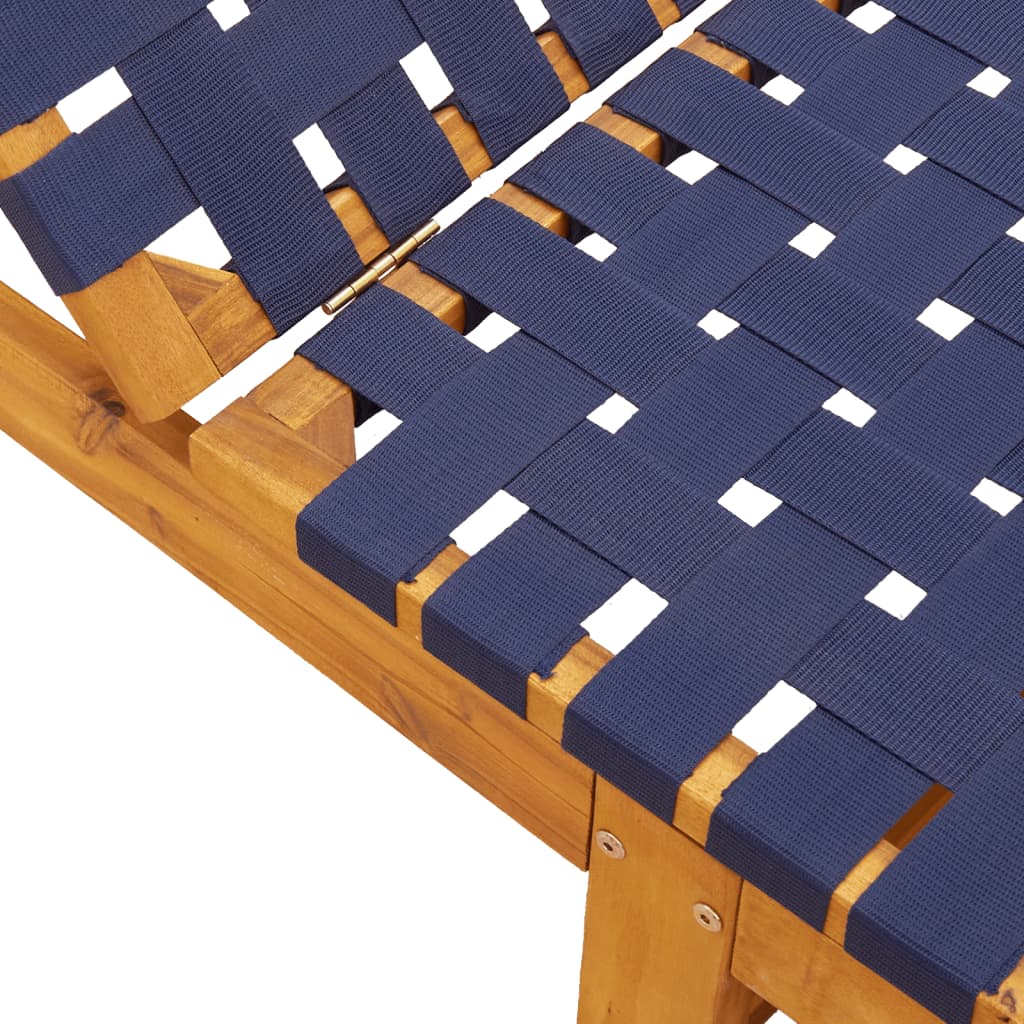 Sun lounger in solid acacia wood and dark blue fabric
