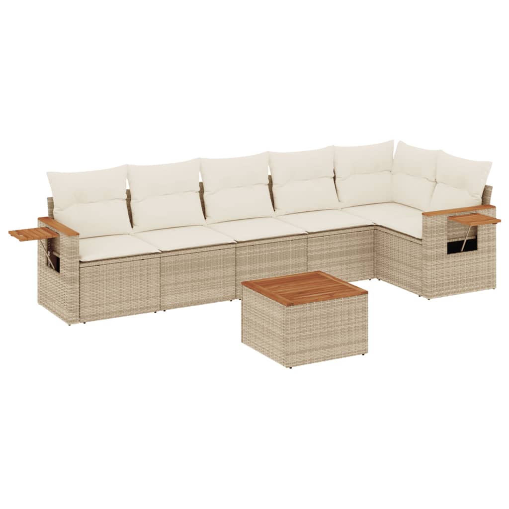 7 pcs conjunto de sofás p/ jardim com almofadões vime PE bege