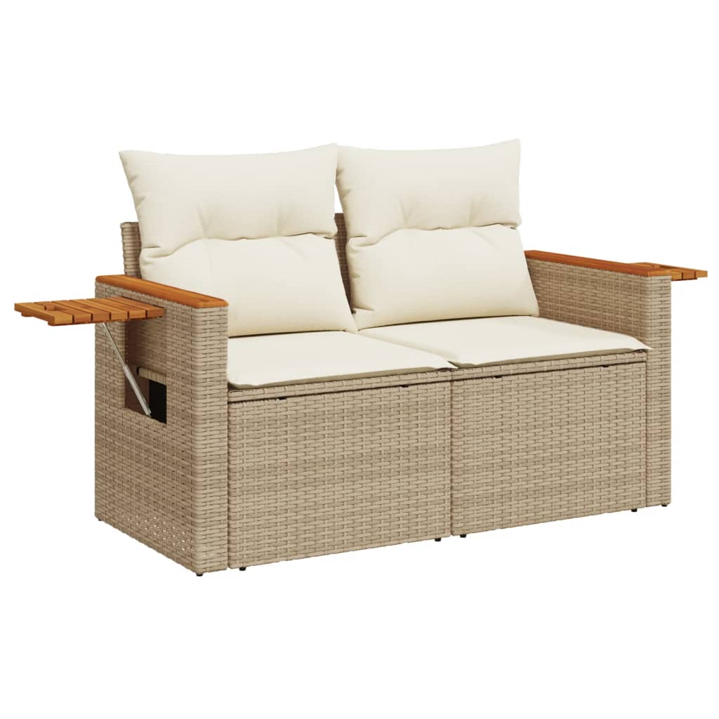 7 pcs conjunto de sofás p/ jardim com almofadões vime PE bege
