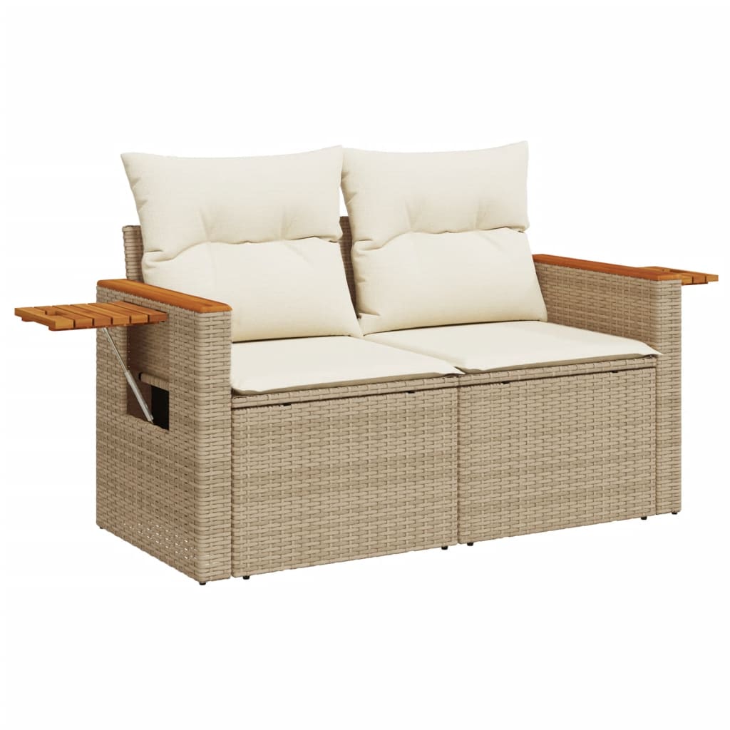 7 pcs conjunto de sofás p/ jardim com almofadões vime PE bege