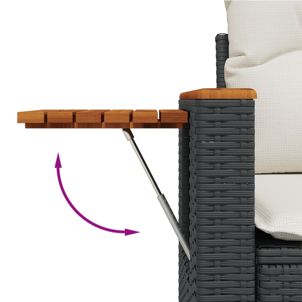 10 pcs conjunto sofás de jardim c/ almofadões vime PE preto
