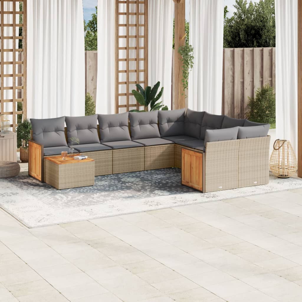 10 pcs conjunto de sofás p/ jardim com almofadões vime PE bege