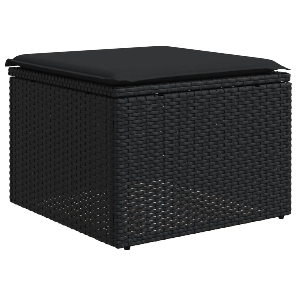 10 pcs conjunto sofás de jardim c/ almofadões vime PE preto