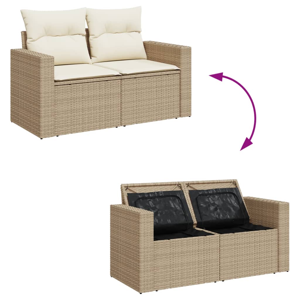 10 pcs conjunto de sofás p/ jardim com almofadões vime PE bege