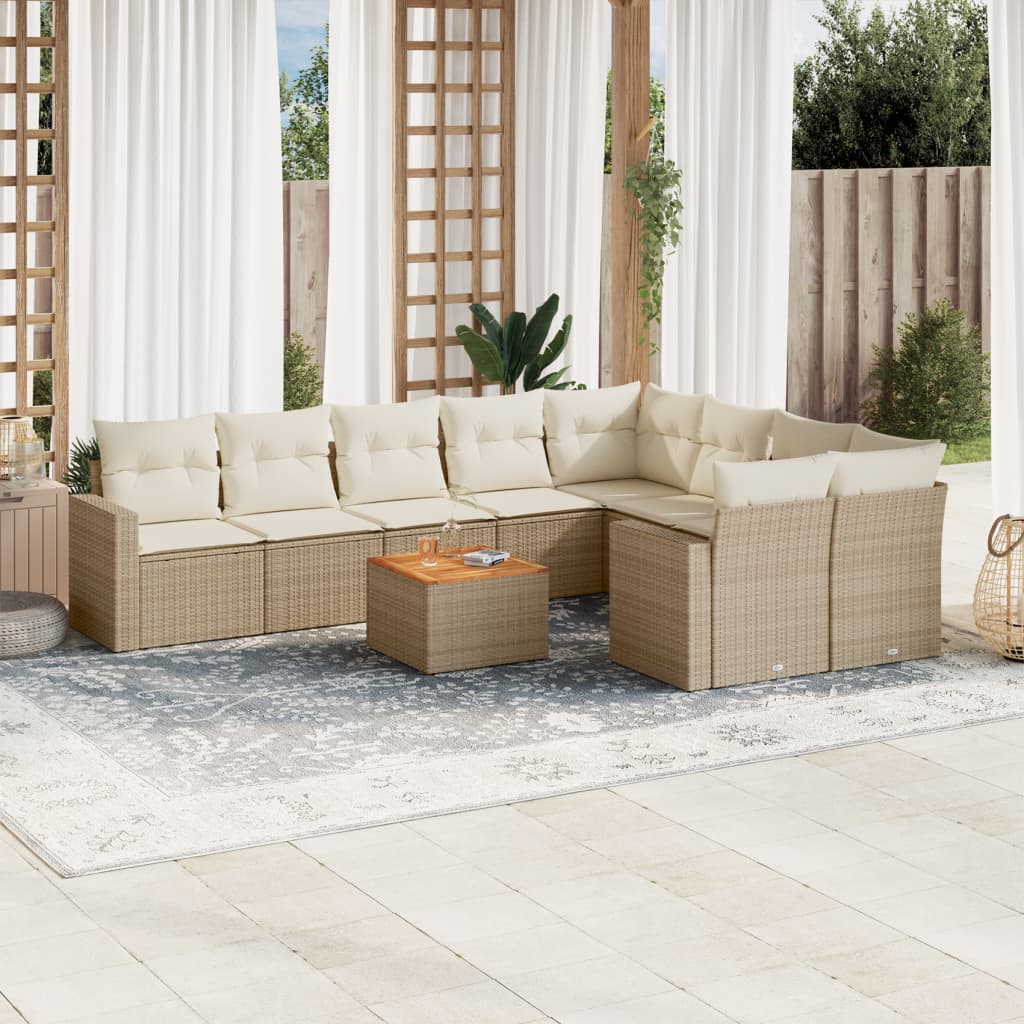10 pcs conjunto de sofás p/ jardim com almofadões vime PE bege