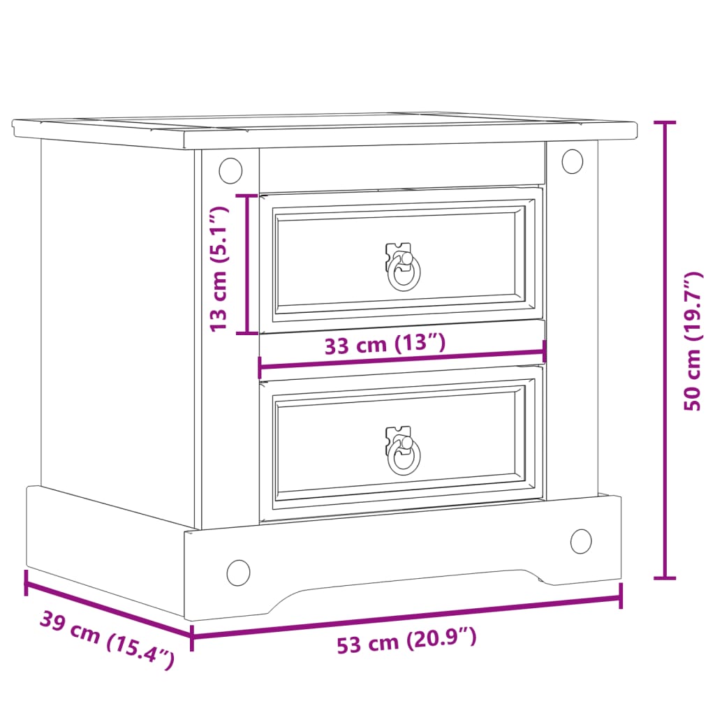 Corona bedside table 53x39x50 cm solid pine wood