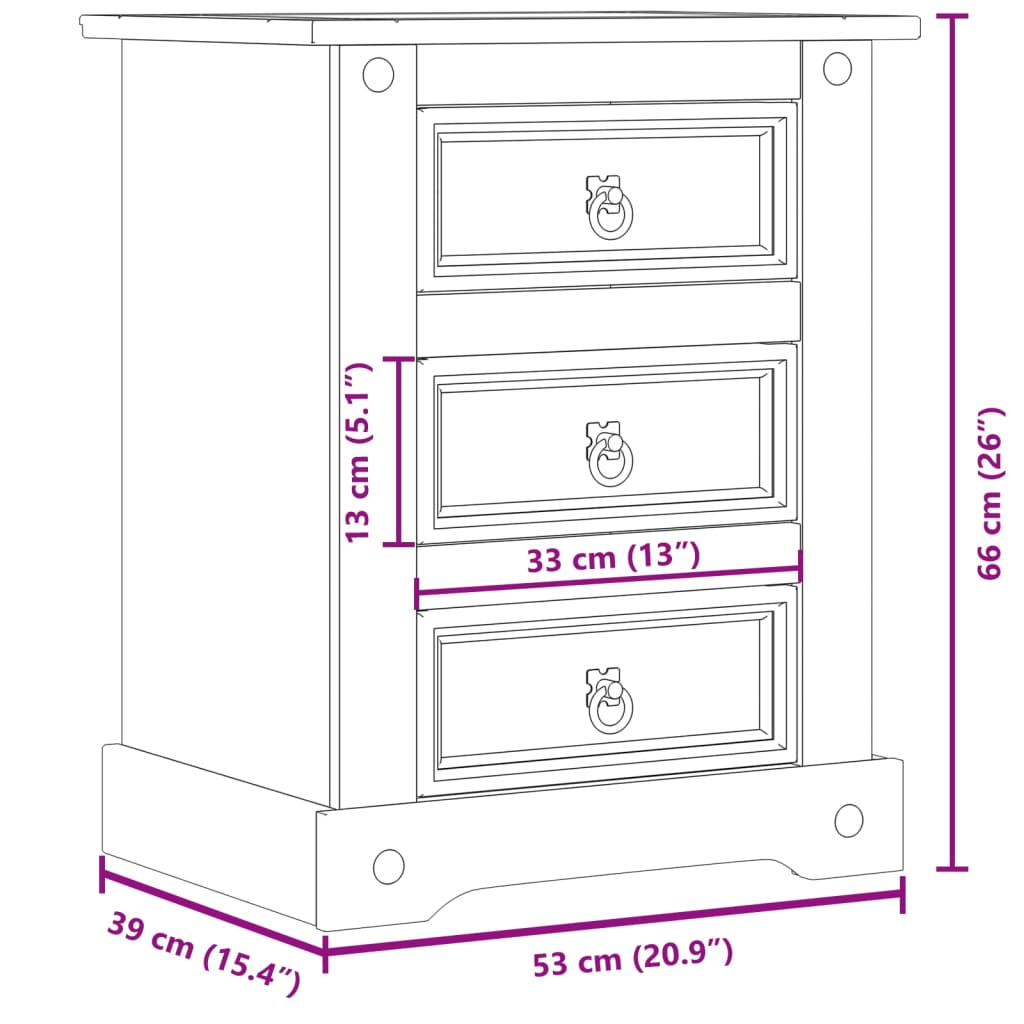 Corona bedside table 53x39x66 cm solid pine wood