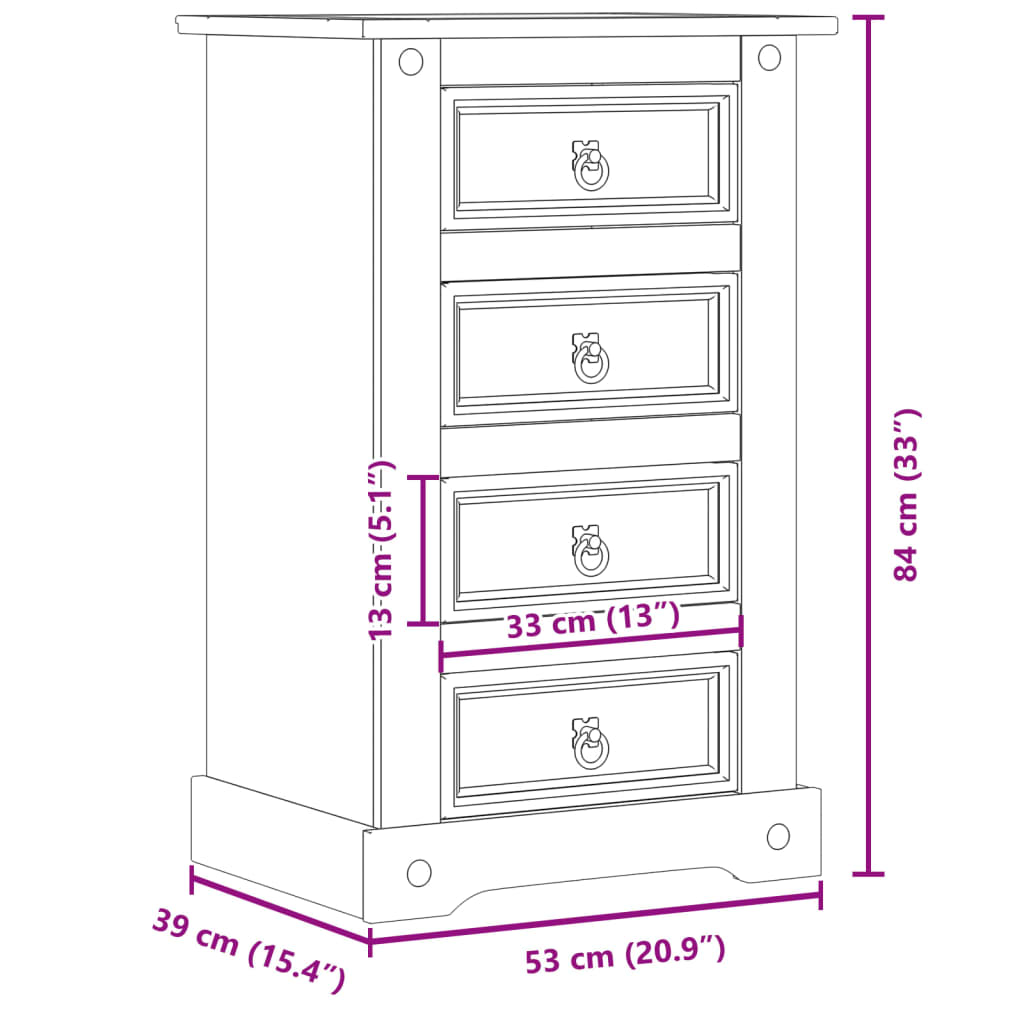 Corona bedside table 53x39x84 cm solid pine wood