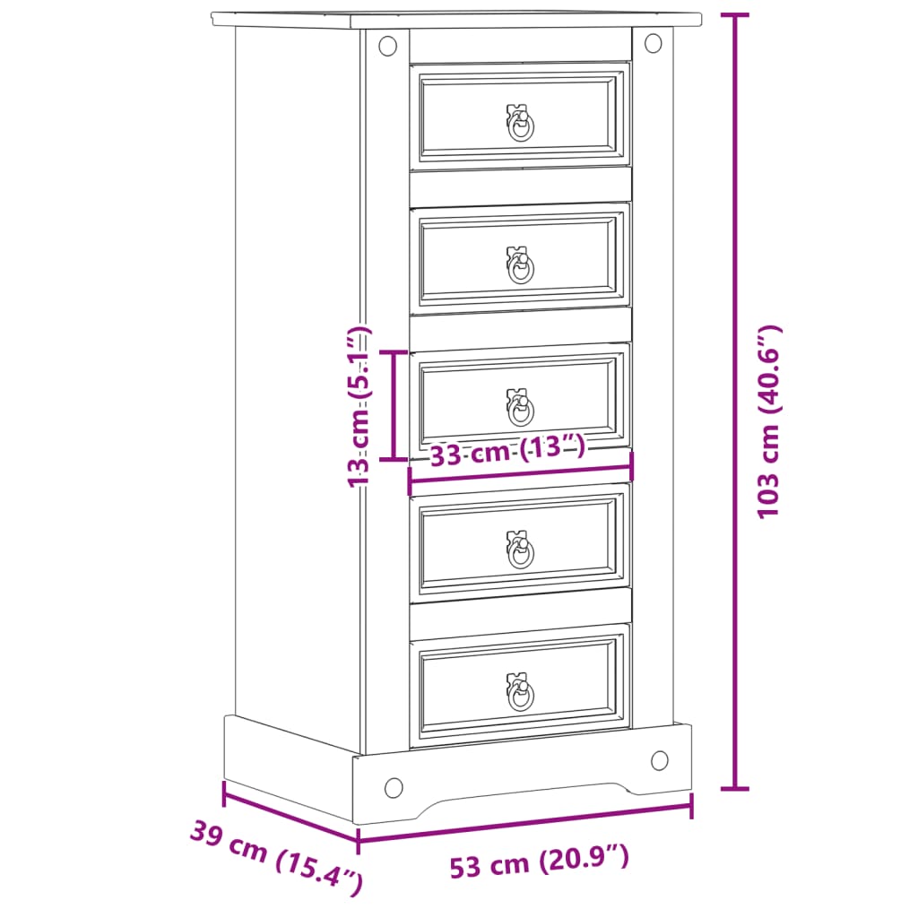 Corona bedside table 53x39x103 cm solid pine wood