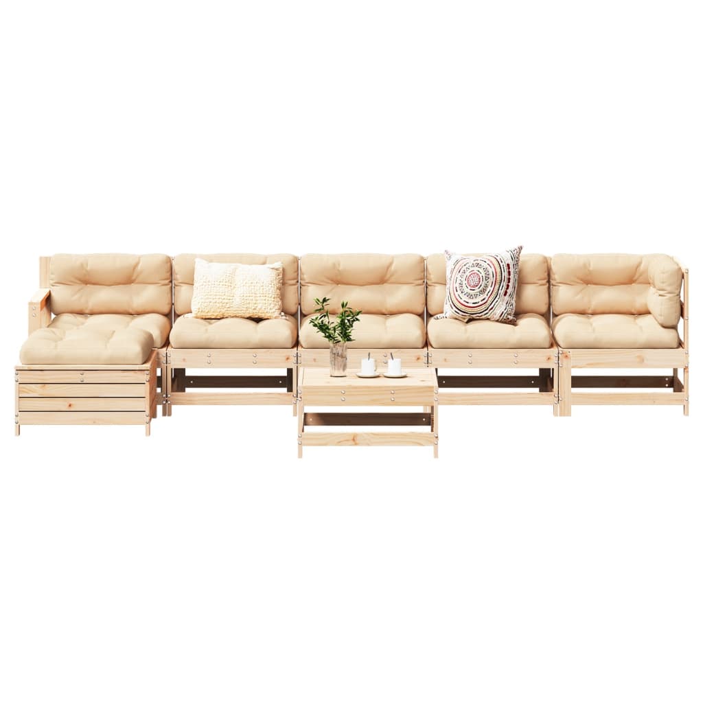 7 pcs conjunto lounge de jardim pinho maciço