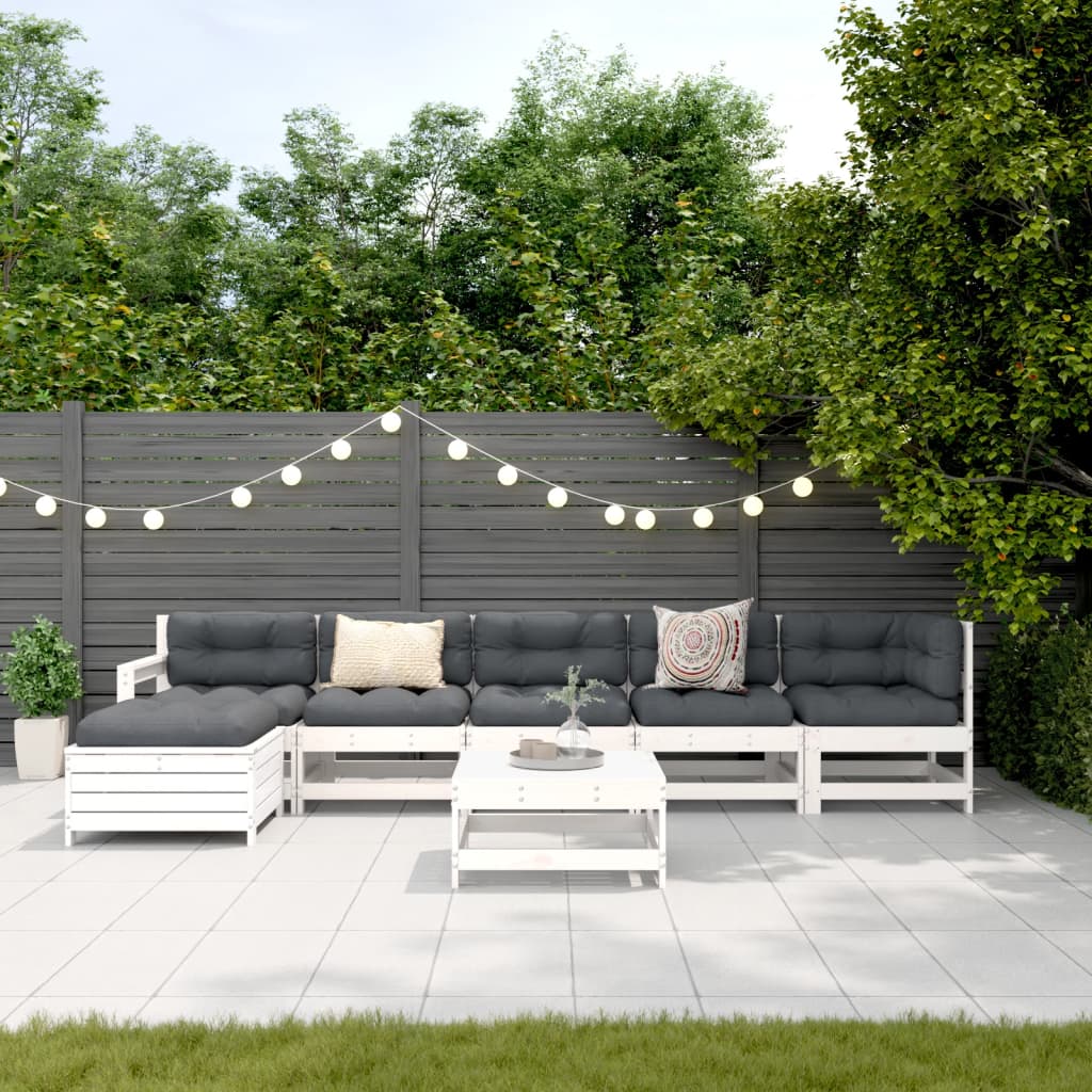 7 pcs conjunto lounge de jardim pinho maciço branco