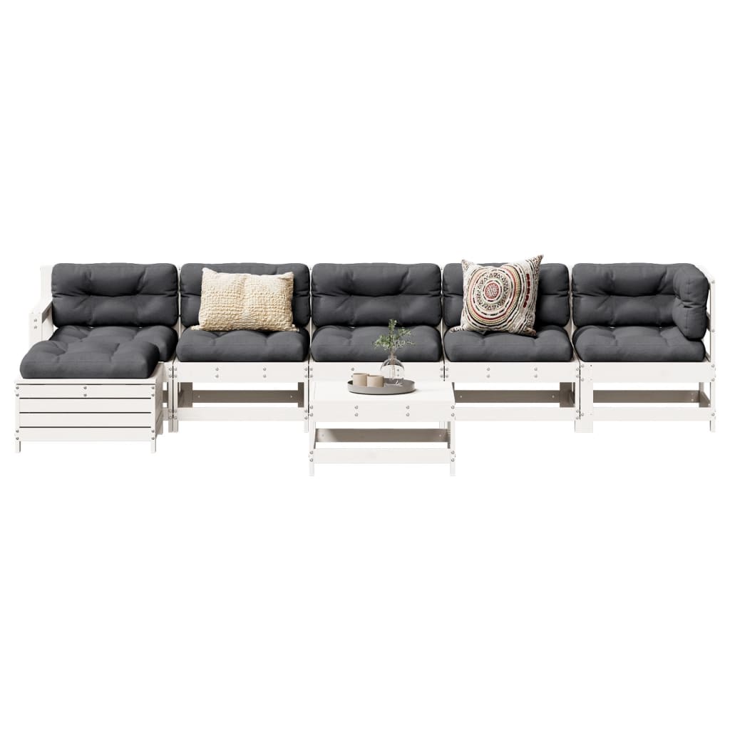 7 pcs conjunto lounge de jardim pinho maciço branco