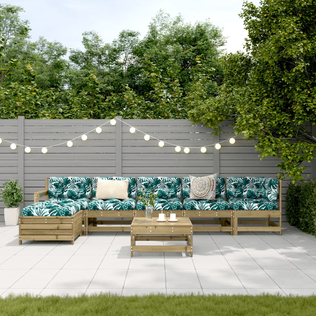 7 pcs conjunto lounge de jardim madeira de pinho impregnada