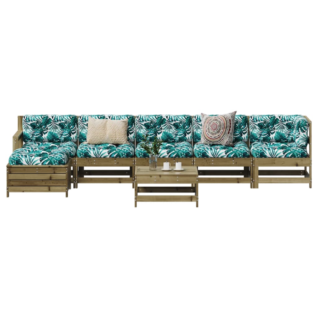 7 pcs conjunto lounge de jardim madeira de pinho impregnada