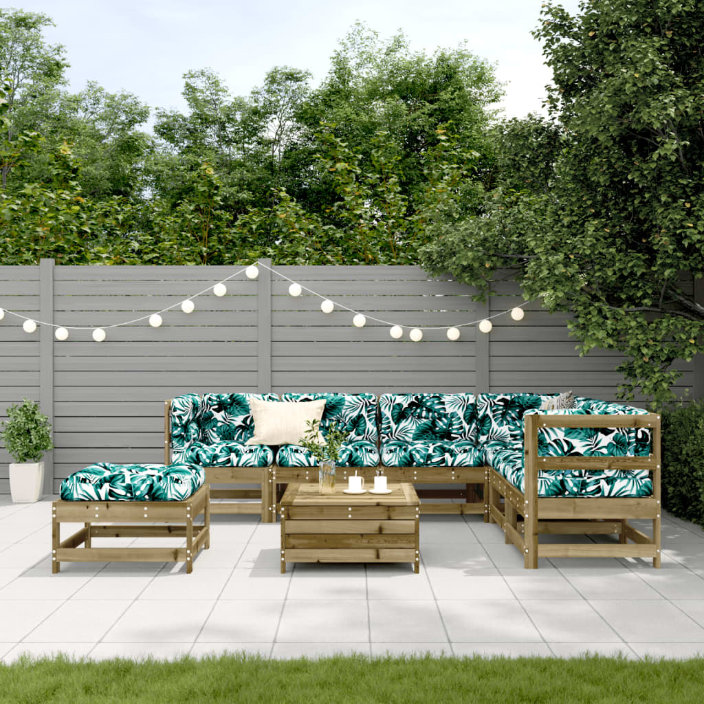 8 pcs conjunto lounge de jardim c/ almofadões pinho impregnado