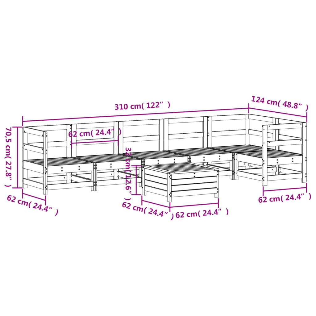 7 pcs conjunto de sofás para jardim madeira de pinho maciça