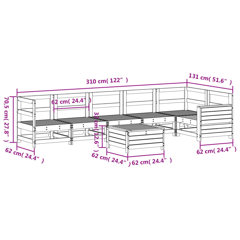 7 pcs conjunto de sofás para jardim pinho maciço branco