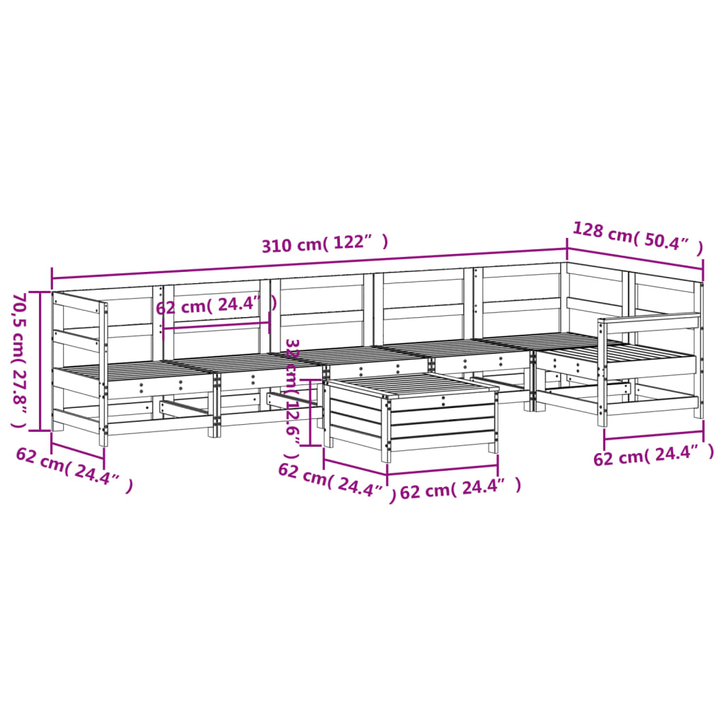 7 pcs conjunto de sofás para jardim pinho maciço branco
