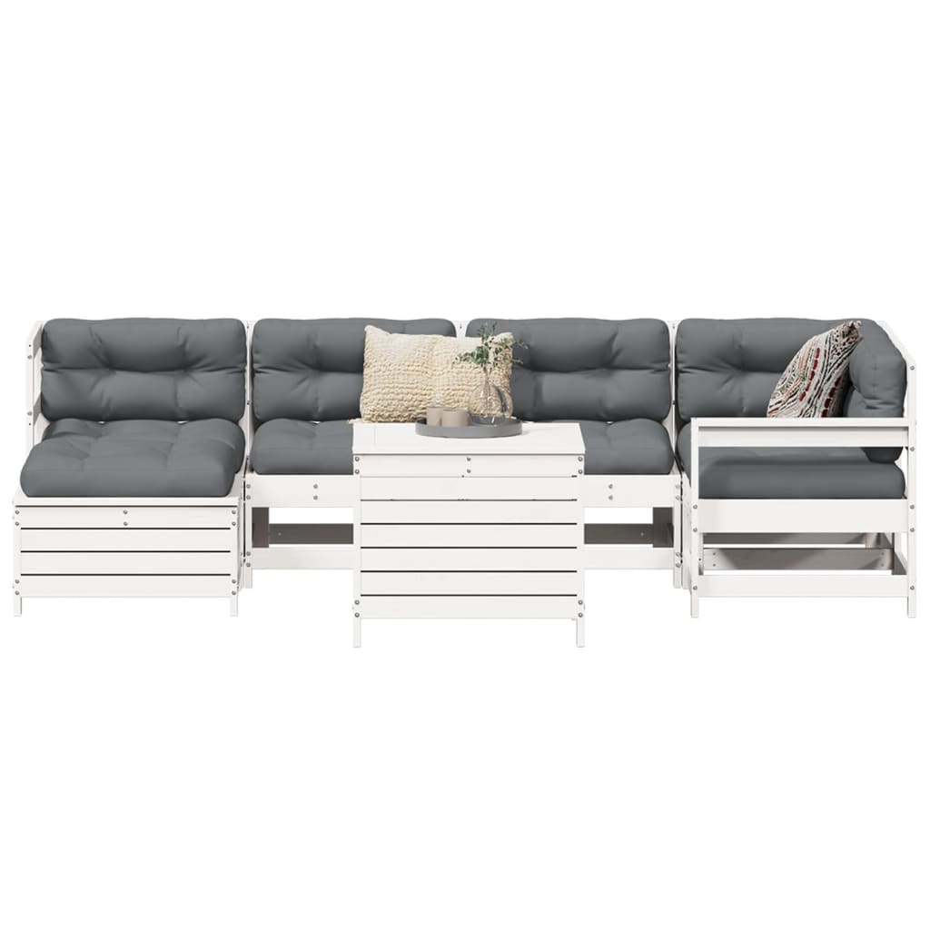 7 pcs conjunto de sofás para jardim pinho maciço branco