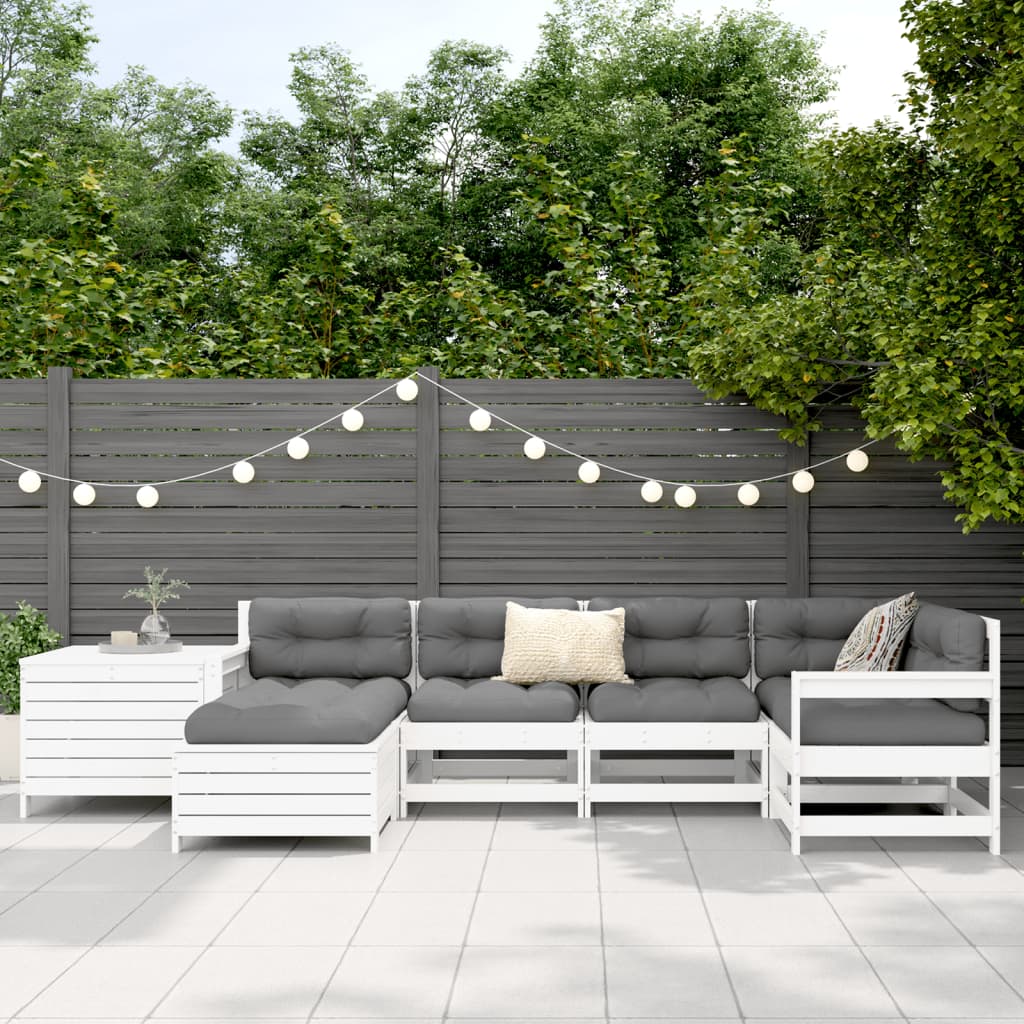 7 pcs conjunto de sofás para jardim pinho maciço branco