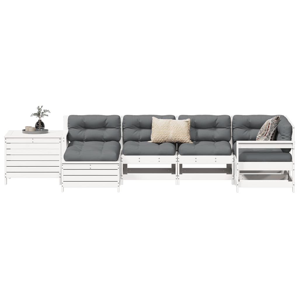 7 pcs conjunto de sofás para jardim pinho maciço branco