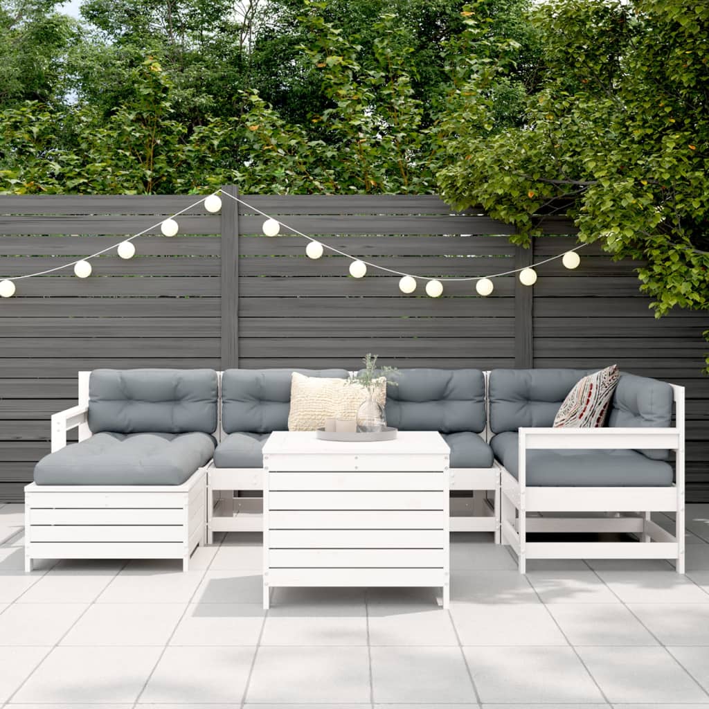 7 pcs conjunto de sofás para jardim pinho maciço branco